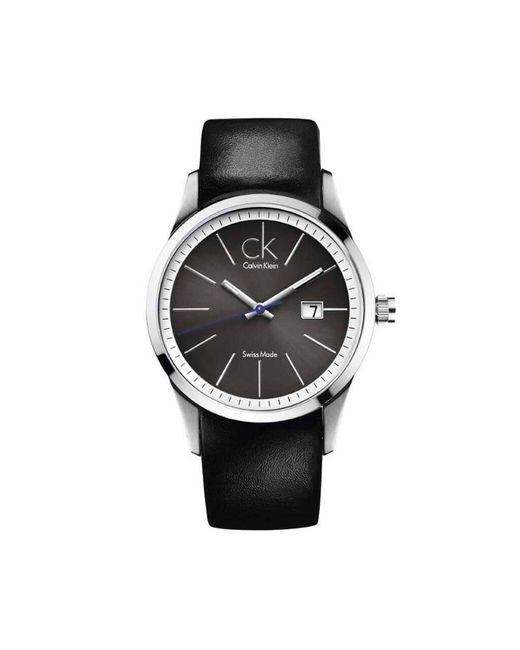 Orologio solo tempo con cinturino in pelle nero e cassa in acciaio di Calvin Klein in Black da Uomo
