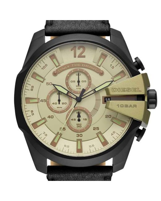 Orologio analogico in acciaio nero opaco e cinturino in pelle nero con quadrante verde di DIESEL in Metallic da Uomo
