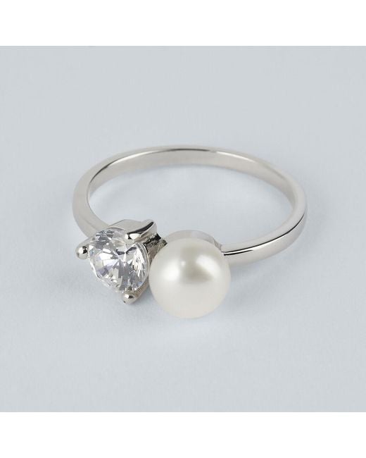 Anello Bilogy Silver Pearls Argento Rodiato Perla sintetica Cubic Zirconia di Stroili in Metallic
