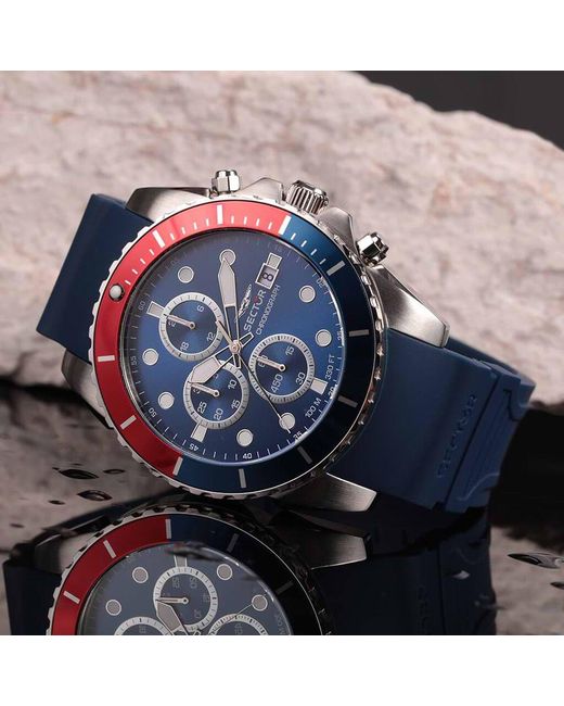 Orologio cronografo cinturino in silicone blu e cassa in acciaio di Sector in Blue da Uomo