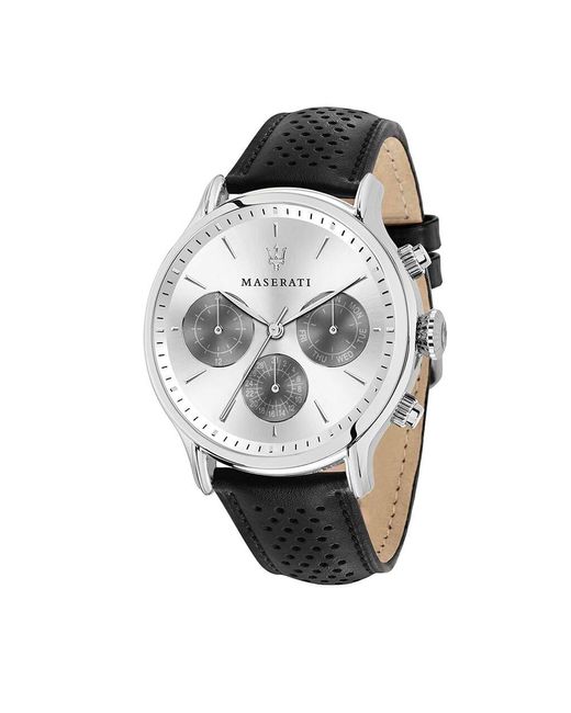 Orologio Epoca con cinturino in pelle nero e cassa in acciaio silver di Maserati in Metallic da Uomo
