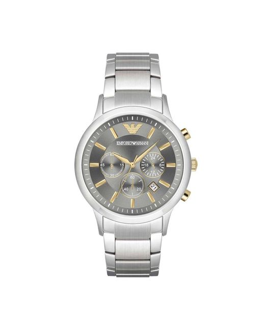 Orologio cronografo in acciaio silver e quadrante nero di Emporio Armani in Metallic da Uomo