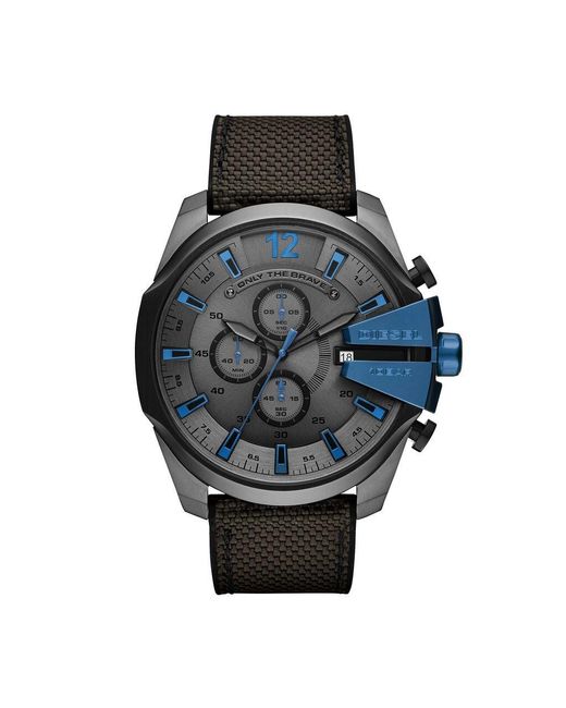 Orologio cronografo grigio e cinturino in nylon/silicone nero con quadrante grigio e dettagli blu di DIESEL in Gray da Uomo
