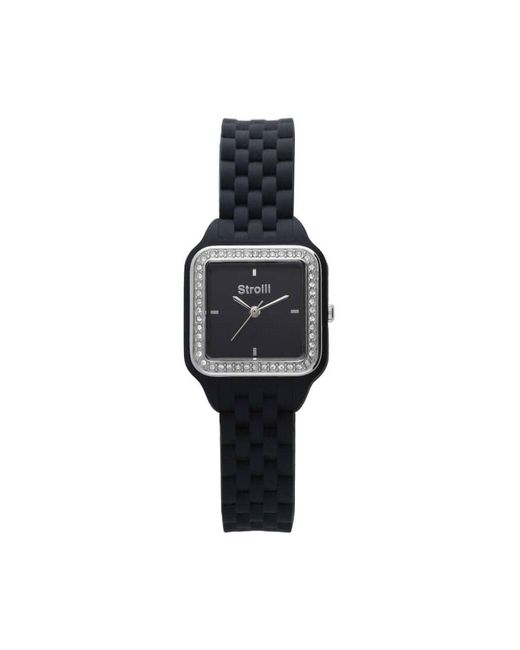 Orologio cinturino policarbonato nero. cassa acciaio. ghiera argento con strass di Stroili in Black