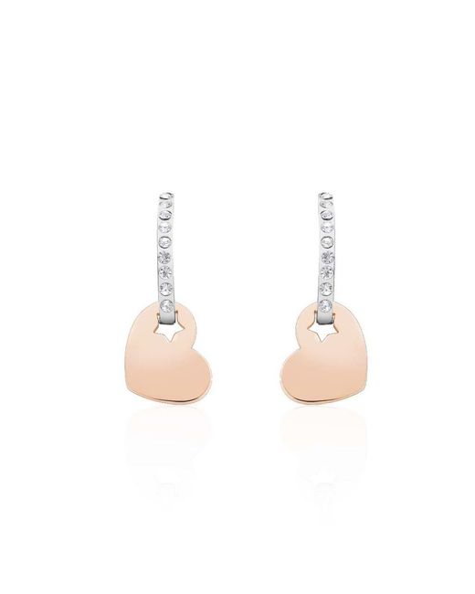 Orecchini in acciaio bicolore e strass con pendente a forma di cuore di Stroili in Pink