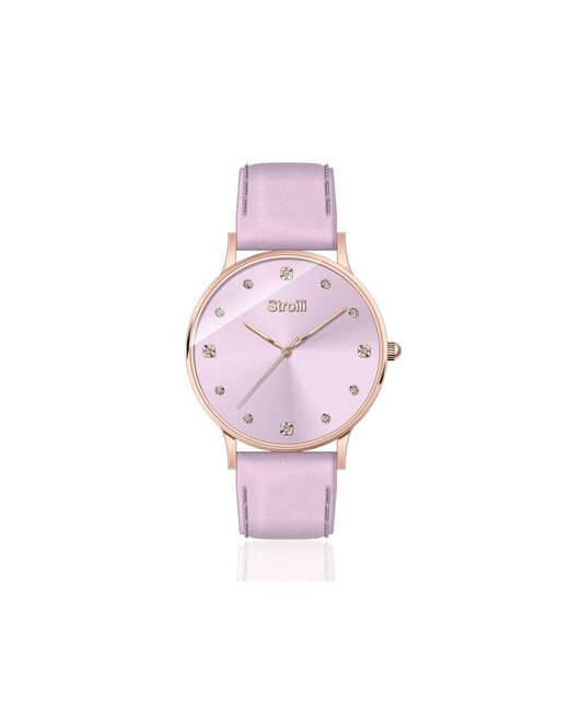 Solo tempo cassa e bracciale in acciaio e pelle quadrante lilla di Stroili in Pink