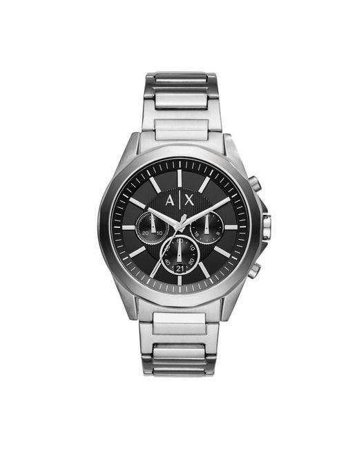 Orologio 3h in acciaio con quadrante nero di ARMANI EXCHANGE in Metallic da Uomo