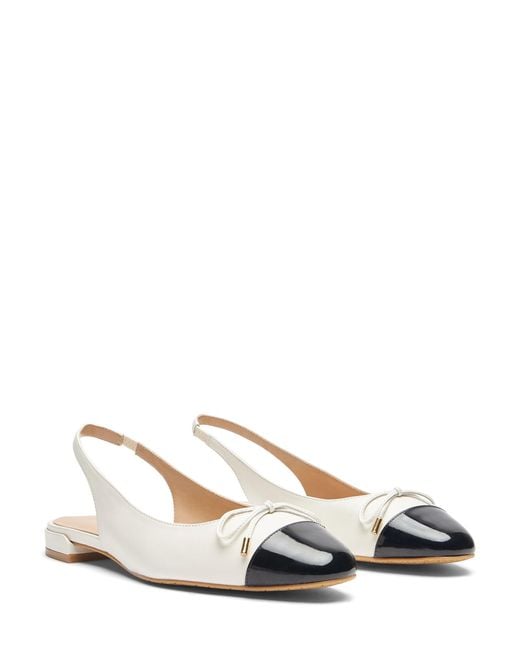 Stuart Weitzman Natural Sleek Bow Slingback Flat, Flats And Loafers, Cream/, Smooth Calf/Patent