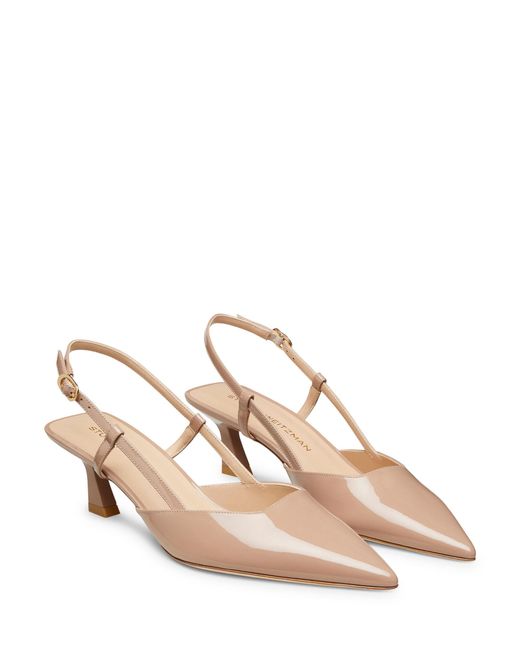 Stuart Weitzman Natural Pointed-Toe Patent Slingback Pumps