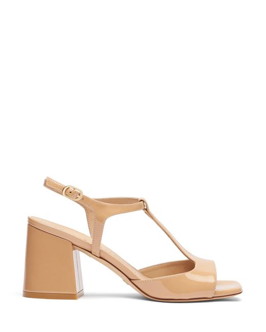 Stuart Weitzman Natural Flareblock T-Strap Sandal
