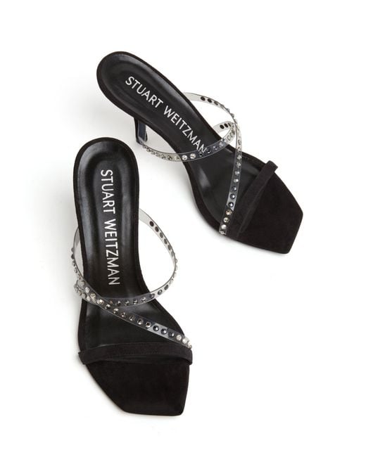 Stuart Weitzman Black Strapeze Crystal 85 Slide