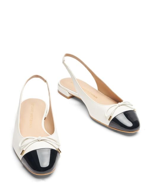 Stuart Weitzman Natural Sleek Bow Slingback Flat, Flats And Loafers, Cream/, Smooth Calf/Patent