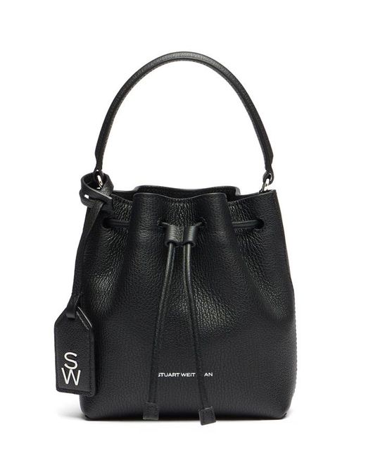 Stuart Weitzman Black Rae Mini Bucket Bag, Last Chance, , Textured Leather