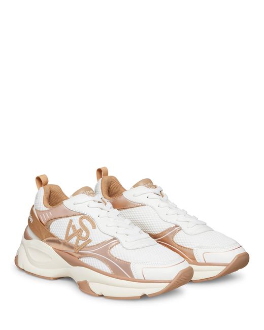 Stuart Weitzman Natural Breathable Mesh Leather Trainers