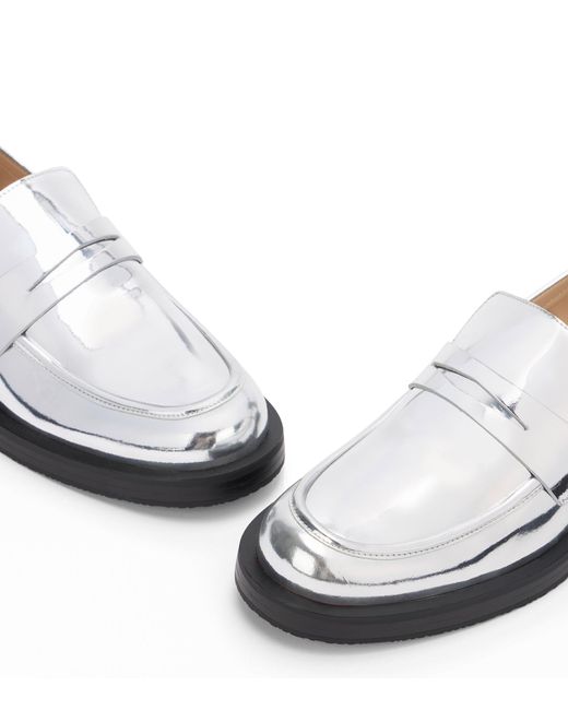 Stuart Weitzman White Leather Specchio Palmer Bold Loafers
