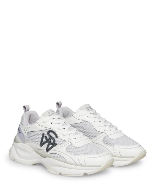 Stuart Weitzman White Sw Trainer, Sneakers, , Mesh/Calf Leather