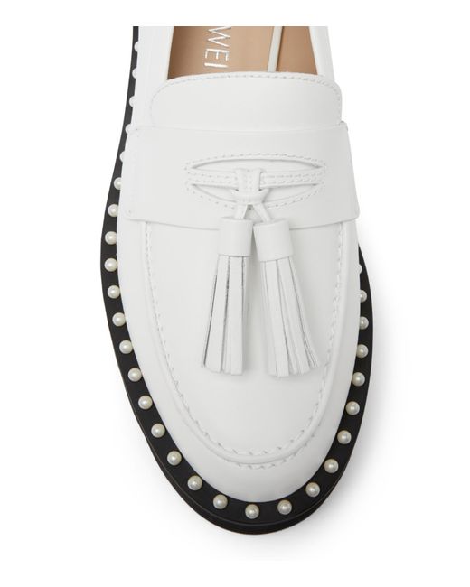 Stuart Weitzman White Mila Lift Pearl Loafer