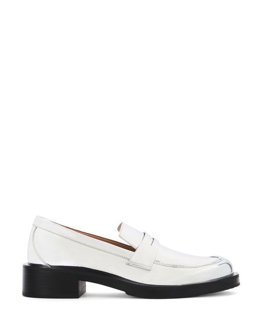 Stuart Weitzman White Leather Specchio Palmer Bold Loafers