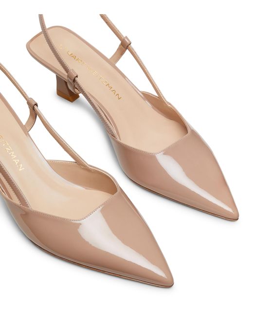 Stuart Weitzman Natural Pointed-Toe Patent Slingback Pumps