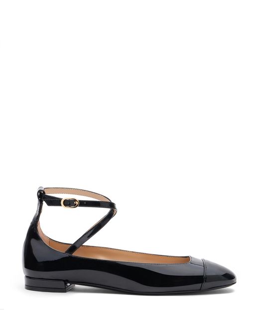 Stuart Weitzman Black Patent Ankle-Strap Ballet Flats