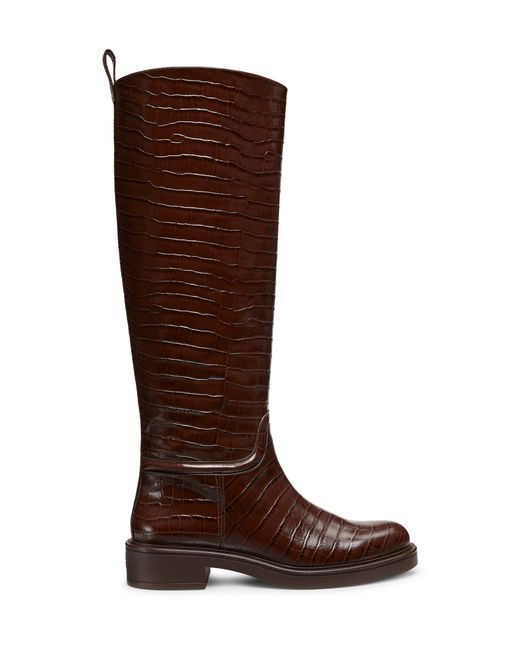 Stuart Weitzman Brown Knee-High Croc-Embossed Riding Boots