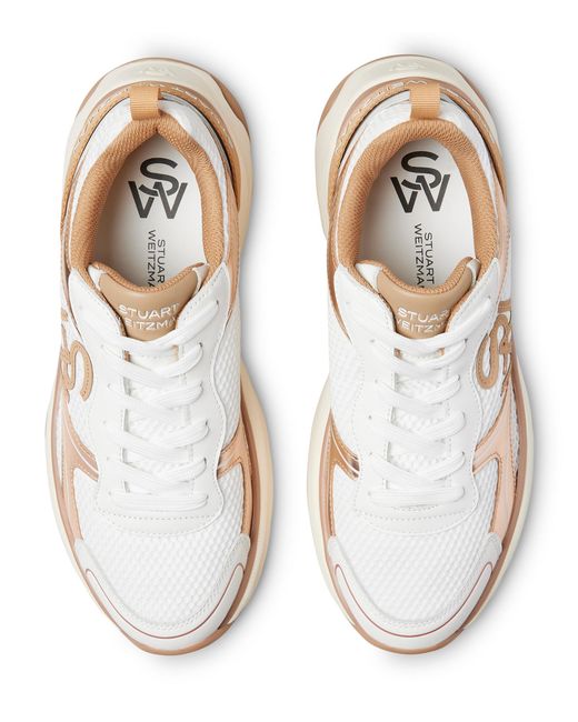 Stuart Weitzman Natural Breathable Mesh Leather Trainers