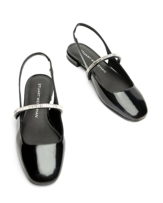 Stuart Weitzman Black Stefanie Slingback Flat, Flats And Loafers, /Clear, Patent/Crystal