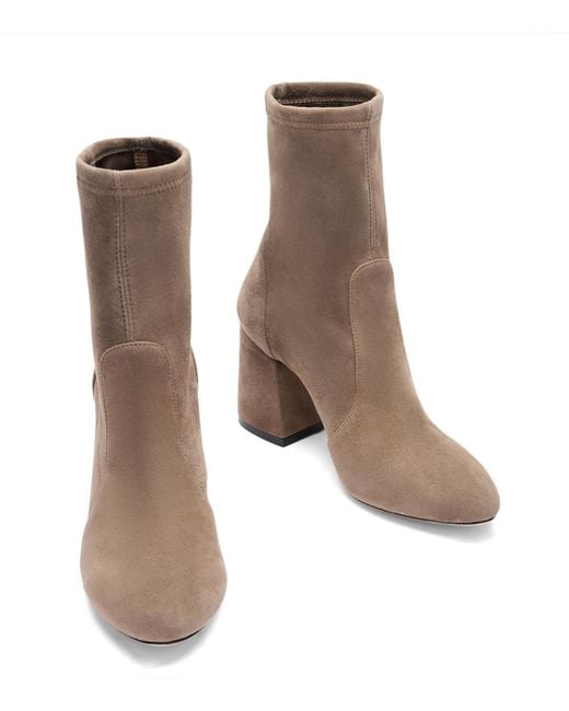 Stuart Weitzman Brown Flared Block-Heel Stretch Booties