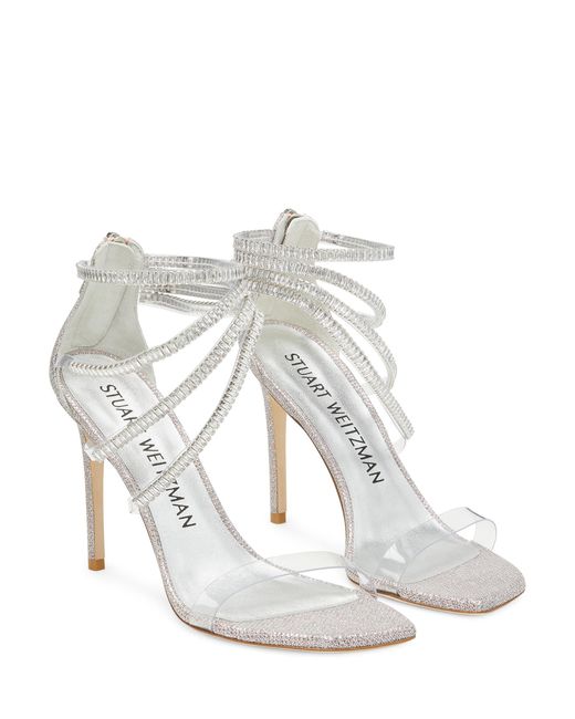 Stuart Weitzman White Superglam 100 Strap Sandal