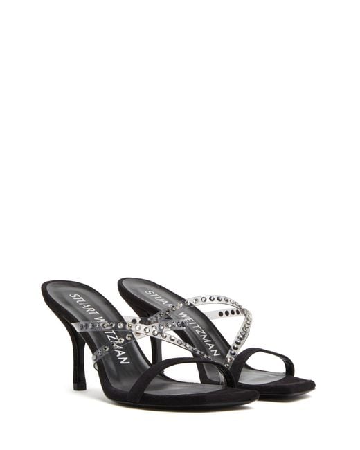 Stuart Weitzman Black Strapeze Crystal 85 Slide