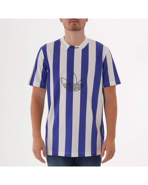 Adidas Originals Synthetic Stripes Jersey T Shirt In Blue For Men