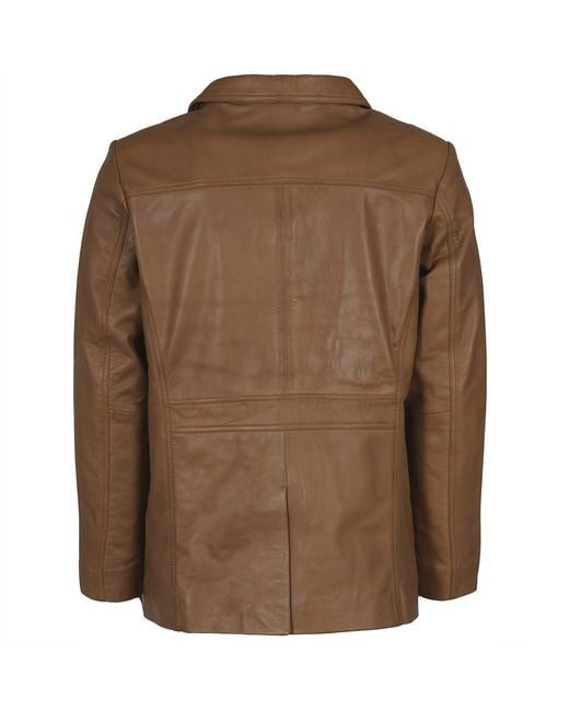 real hoxton Brown Leather Reefer Jacket for men