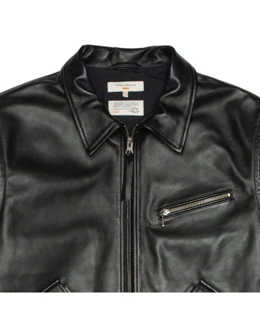 Nudie Jeans Black Blake Zip Leather Jacket for men