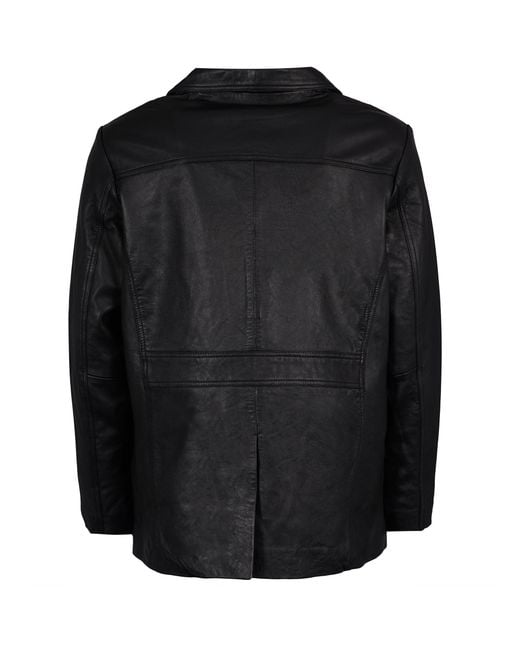 real hoxton Black Leather Reefer Jacket for men