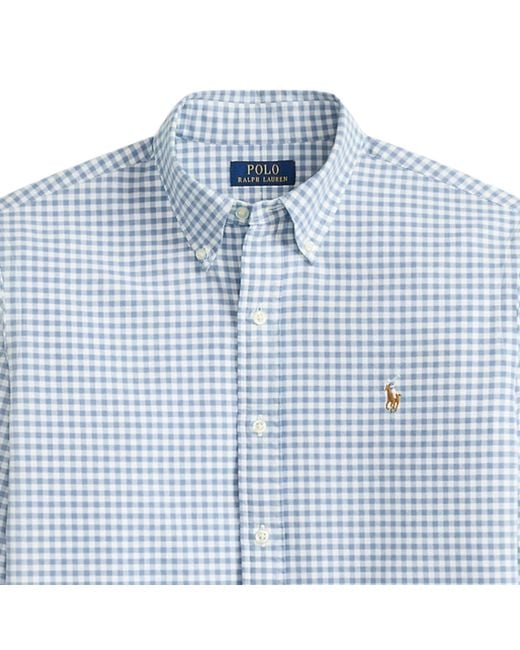 Polo Ralph Lauren Blue Custom Fit Gingham Oxford Shirt for men