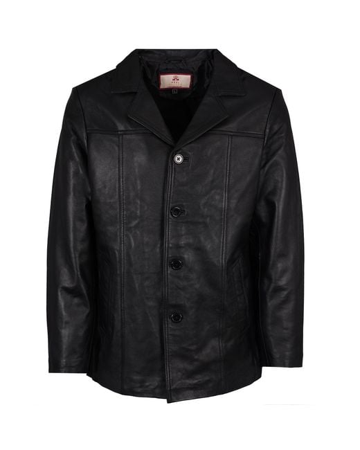 real hoxton Black Leather Reefer Jacket for men