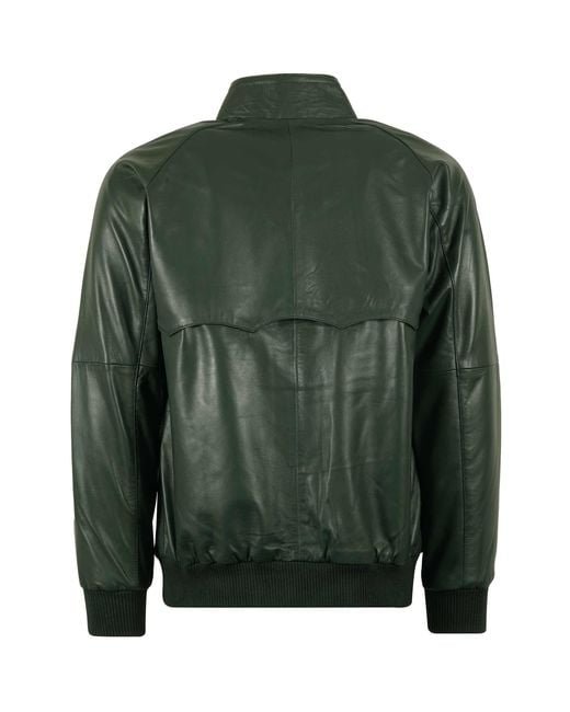 real hoxton Green Leather Harrington Jacket for men