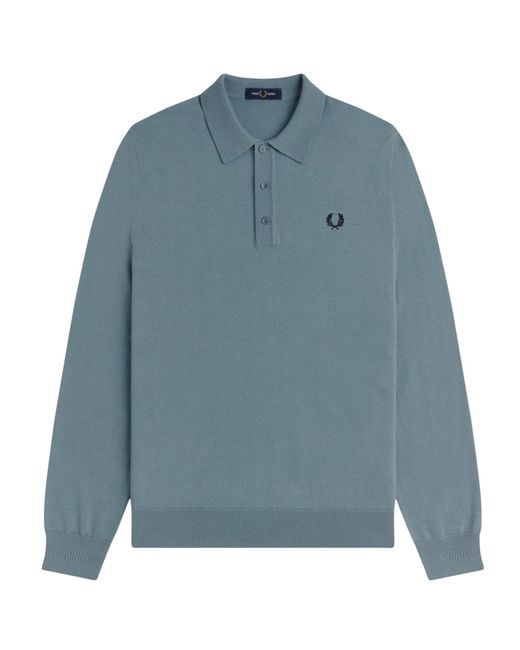 Fred Perry Blue Classic Knitted Long Sleeve Shirt for men