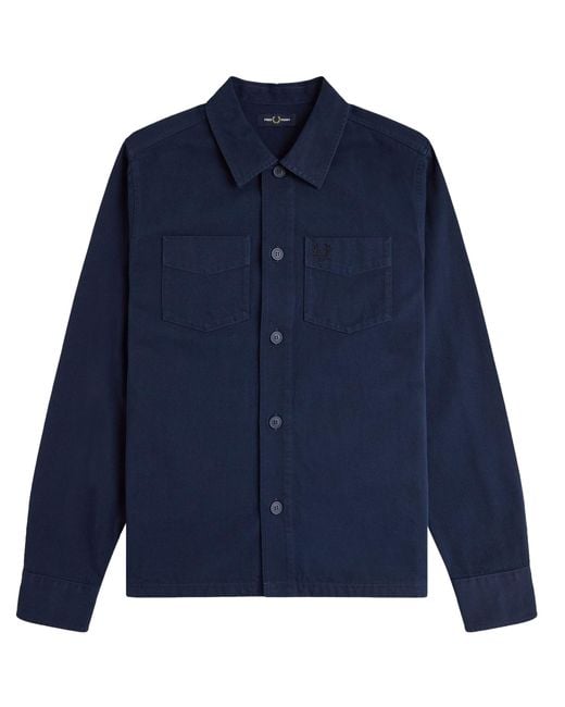 Fred Perry Blue Twill Overshirt for men