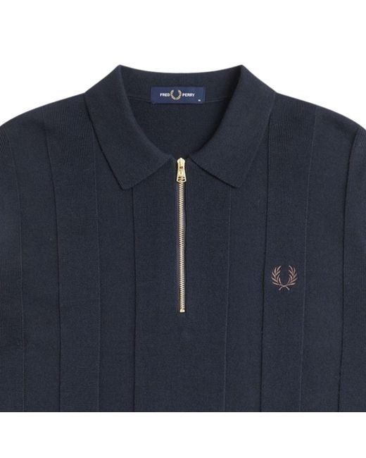 Fred Perry Blue Tonal Stripe Knitted Shirt for men