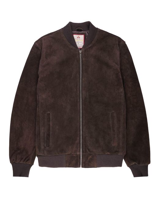 real hoxton Brown Suede Bomber Jacket for men