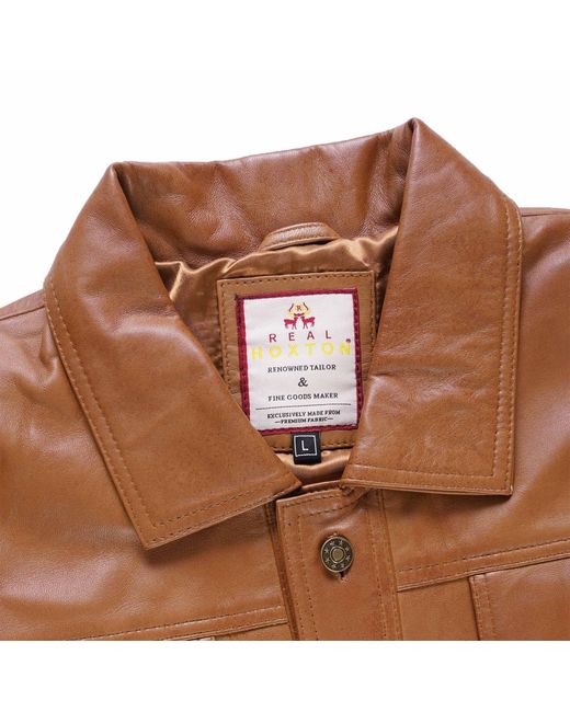 real hoxton Brown Leather Trucker Jacket for men
