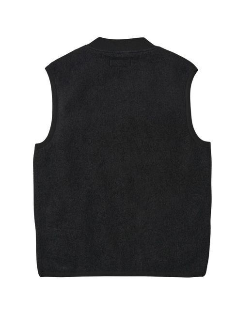 Universal Works Black Zip Waistcoat Wool Fleece for men