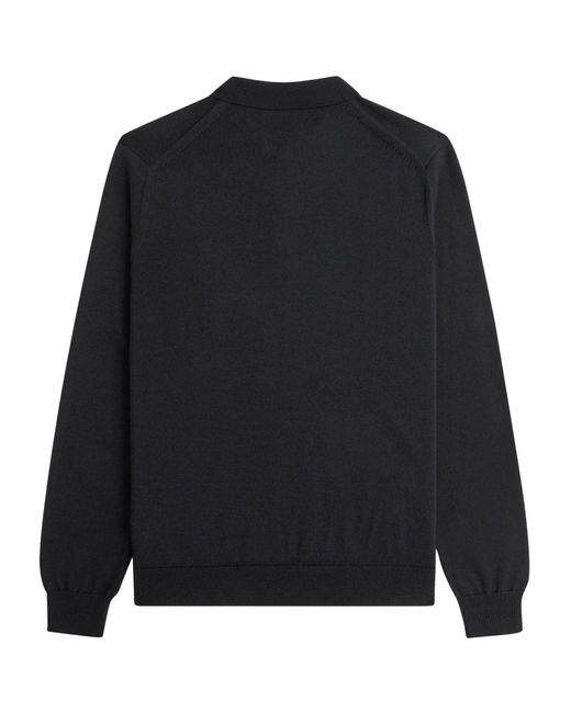 Fred Perry Black K4535 Classic Knitted Long Sleeve Shirt for men