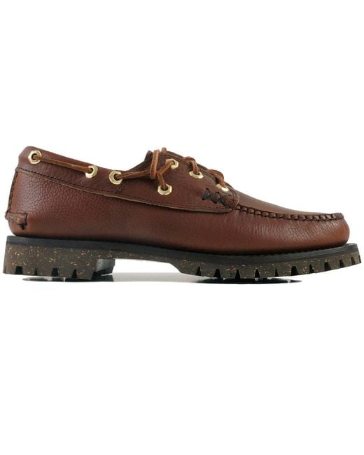 Yuketen Brown Hex Eye Boat Shoes for men