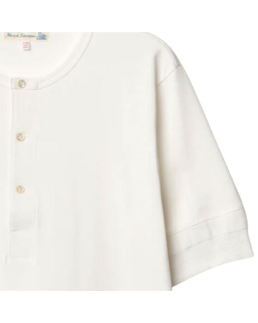 Merz B. Schwanen White 207 Loopwheeled Classic Fit Midweight Short Sleeve Henley for men