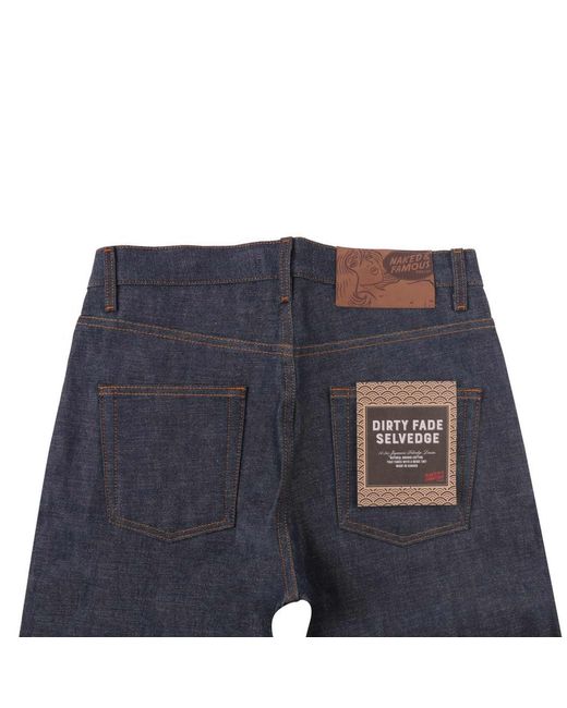 Naked & Famous Blue Easy Guy Dirty Fade Selvedge Jeans for men