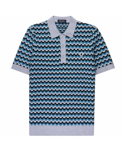 Fred Perry Blue Boucle Jacquard Knitted Shirt for men