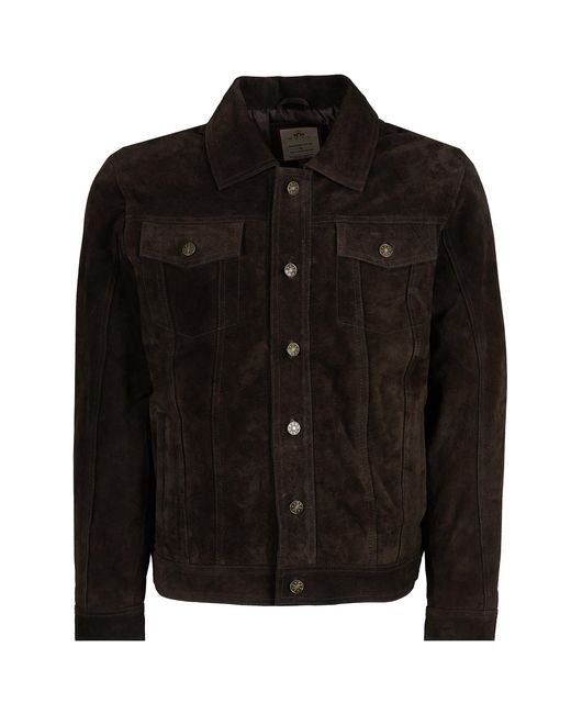 real hoxton Black Suede Trucker Jacket for men