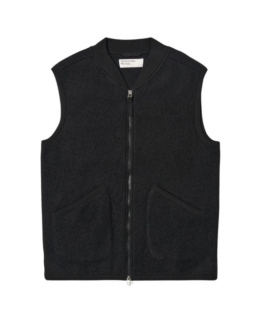 Universal Works Black Zip Waistcoat Wool Fleece for men